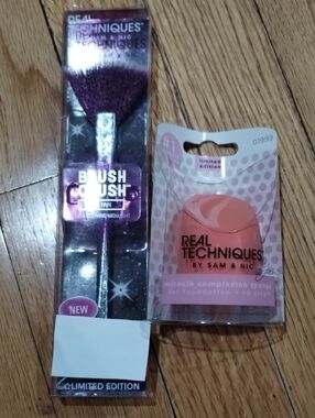 2pc Real Techniques By Sam + Nic Makeup Fan Brush 304 Angled Sponge Lmtd Ed Nib